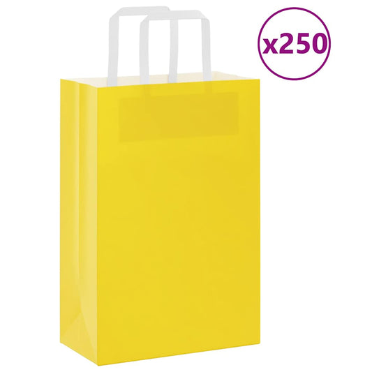 250 db sárga papírzacskók fogantyúkkal 21x11x31 cm