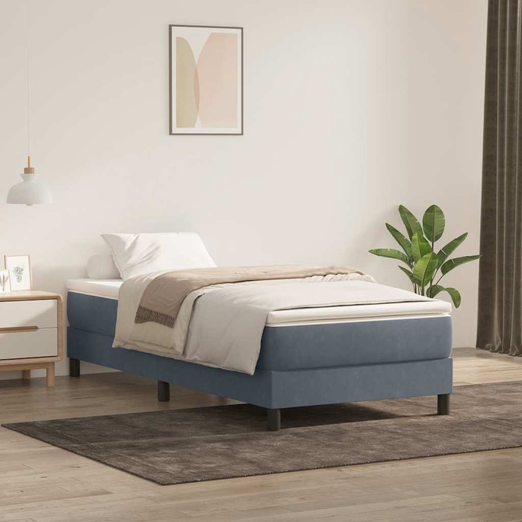 sötétszürke bársony rugós ágy matrac nélkül 80x210 cm