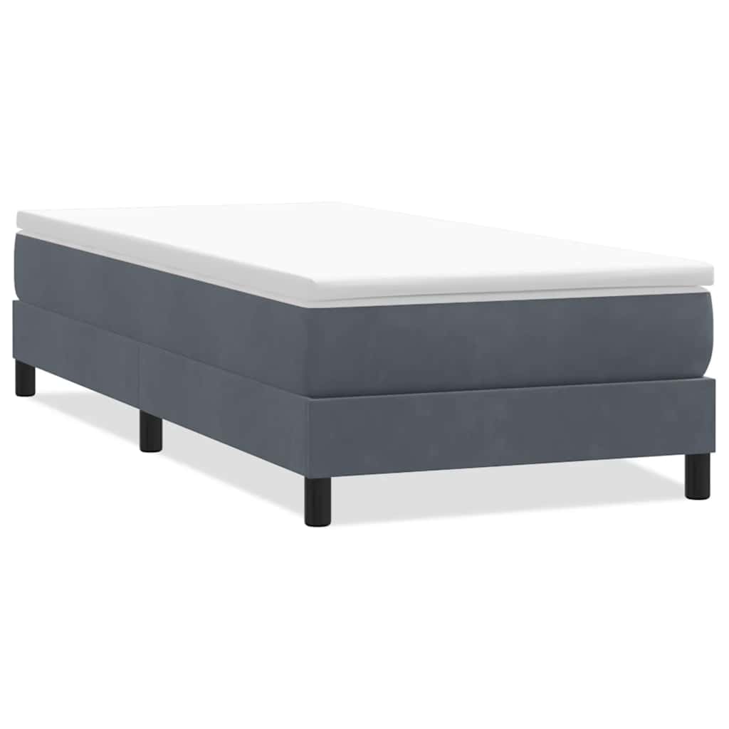 sötétszürke bársony rugós ágy matrac nélkül 90x210 cm