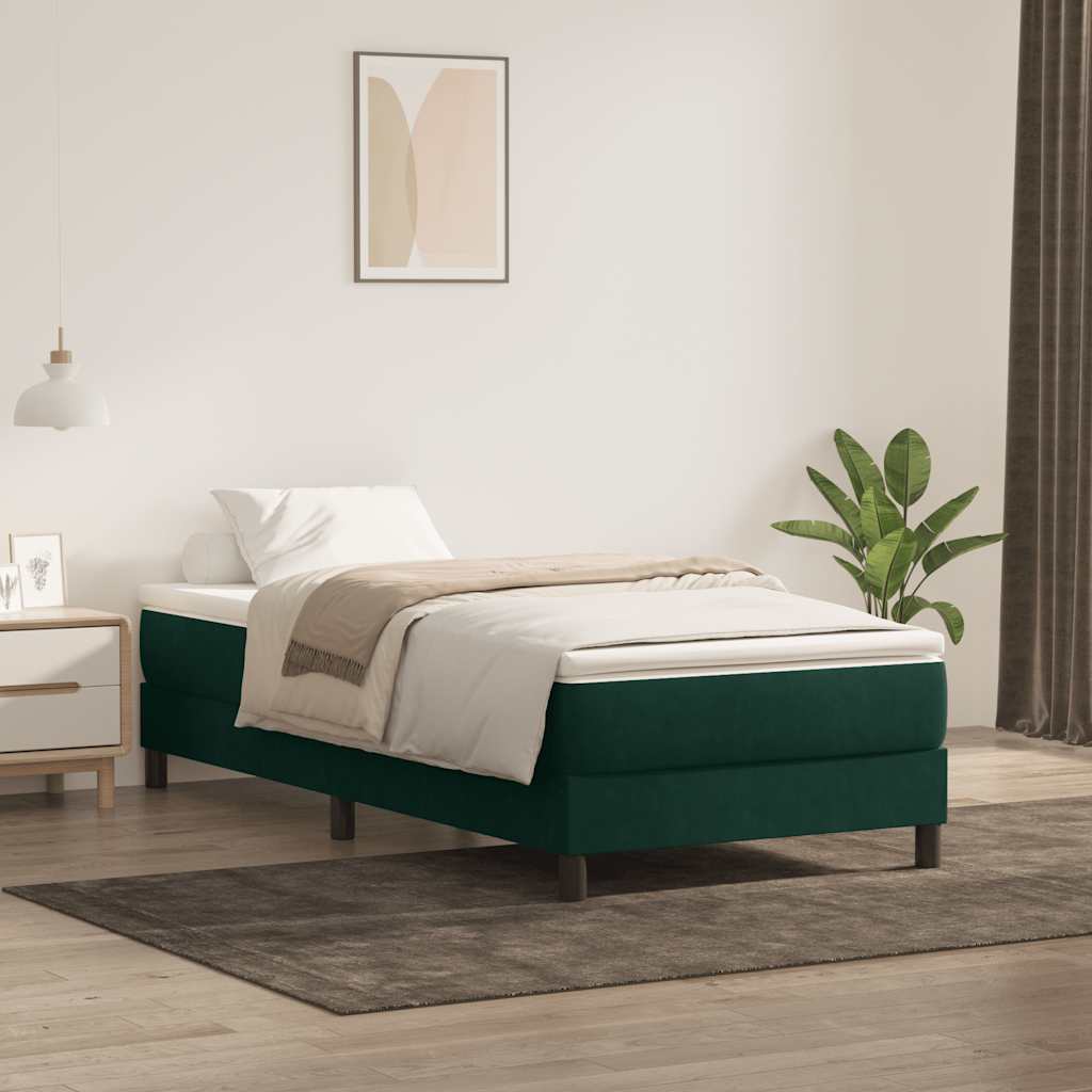 sötétzöld bársony rugós ágy matrac nélkül 90x210 cm