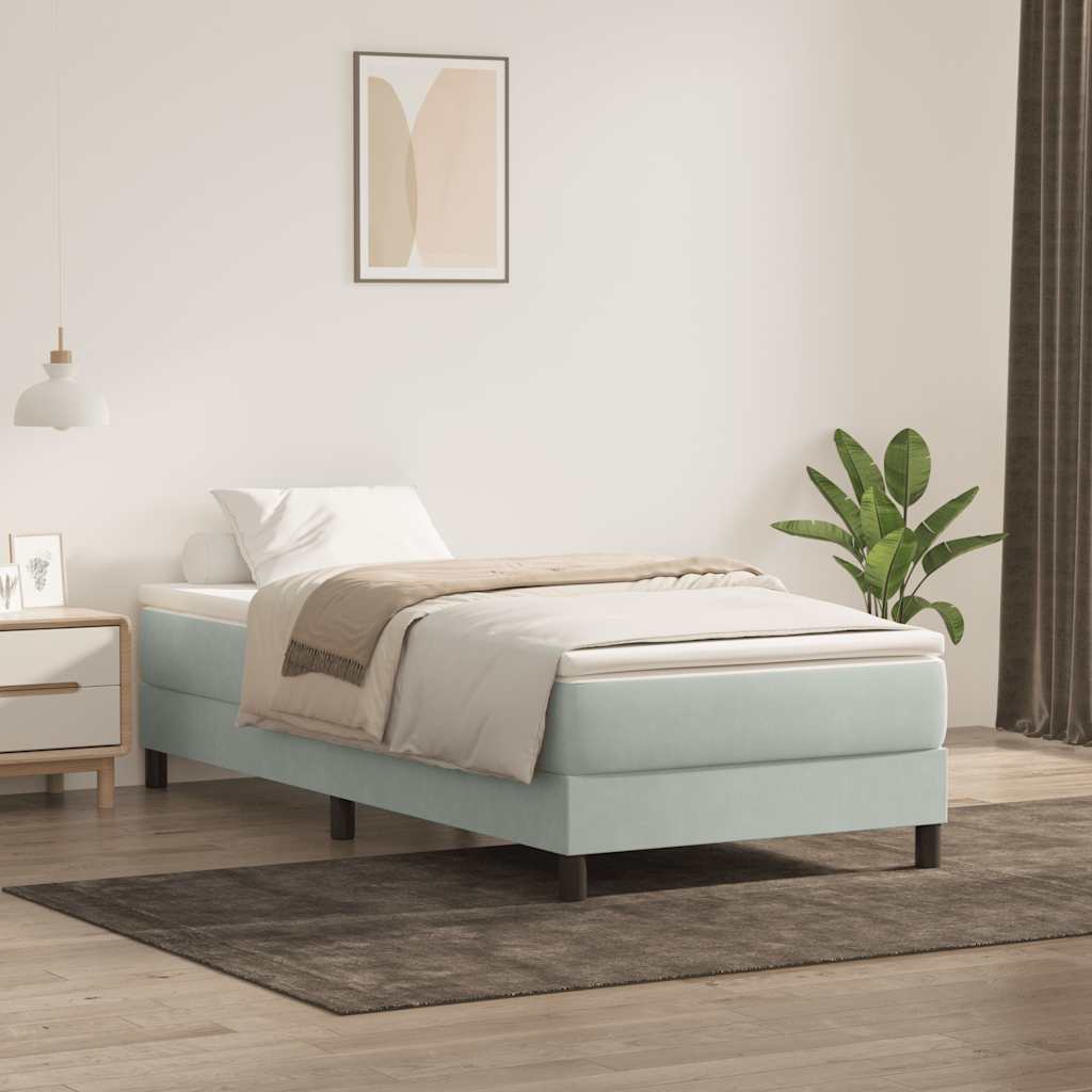 világosszürke bársony rugós ágy matrac nélkül 100 x 210 cm
