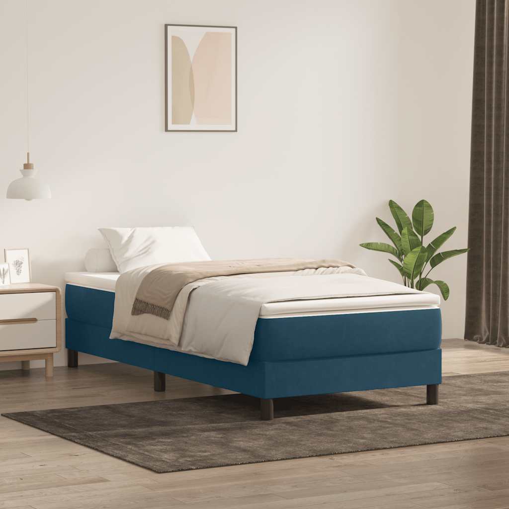 sötétkék bársony rugós ágy matrac nélkül 100x210 cm