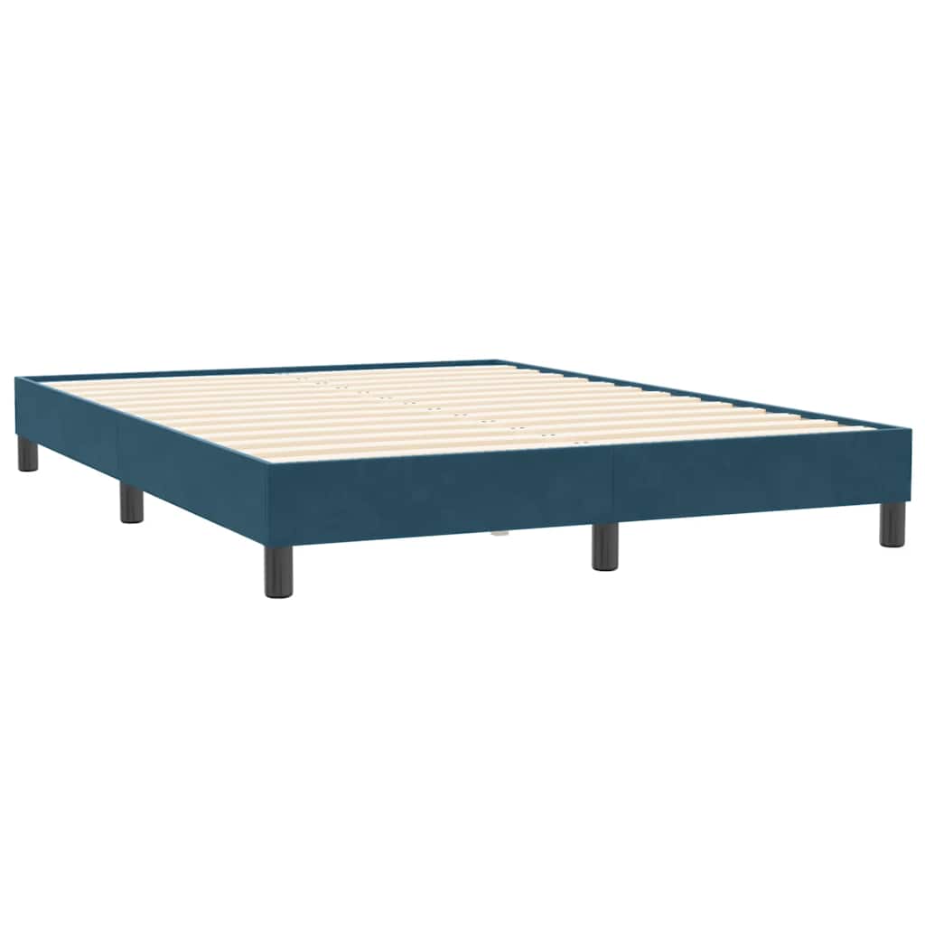 sötétkék bársony rugós ágy matrac nélkül 140x210 cm
