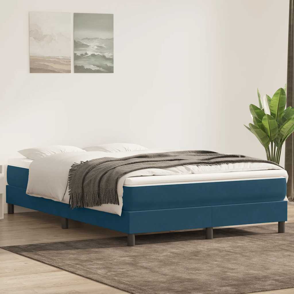 sötétkék bársony rugós ágy matrac nélkül 140x210 cm