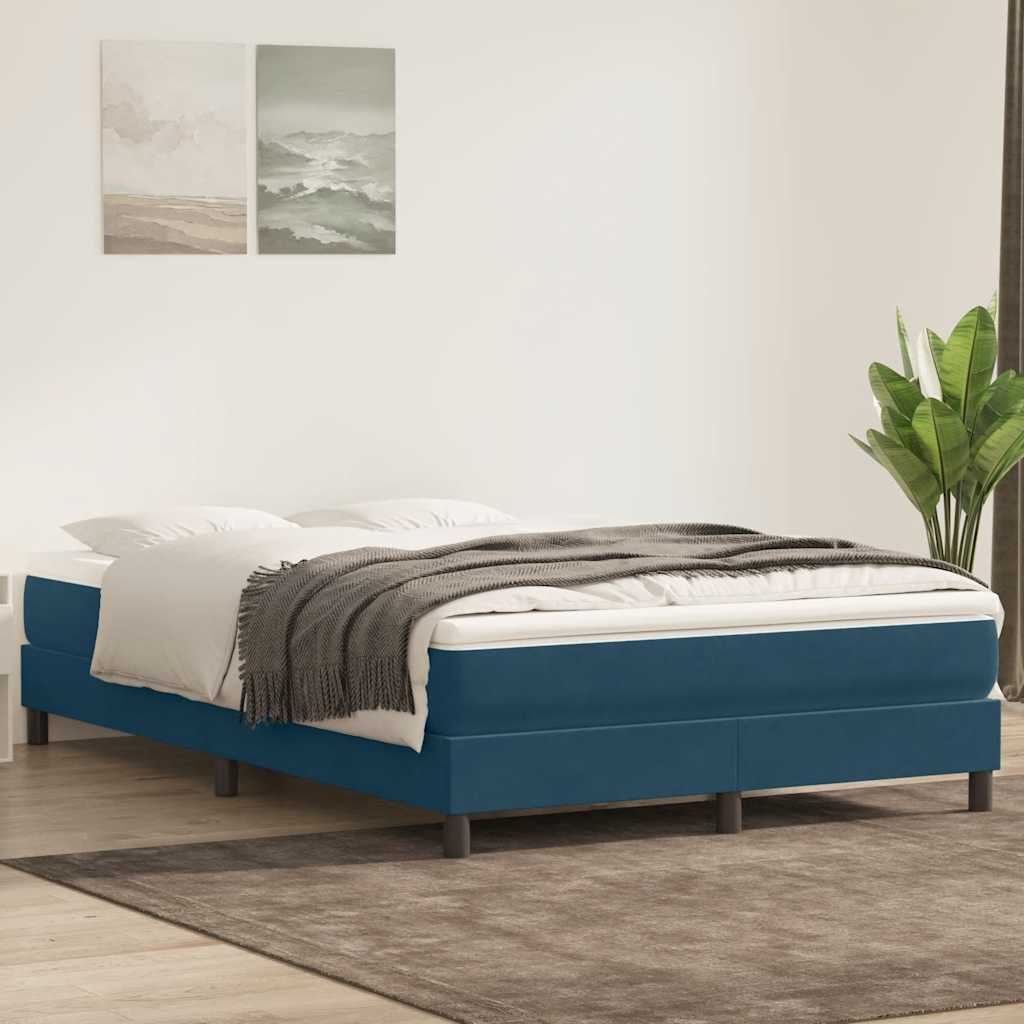 sötétkék bársony rugós ágy matrac nélkül 160x210 cm