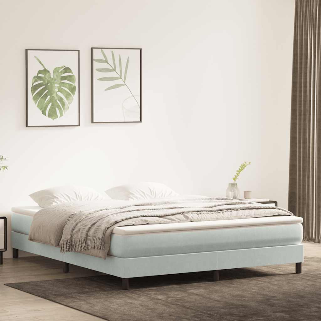 világosszürke bársony rugós ágy matrac nélkül 180x210 cm