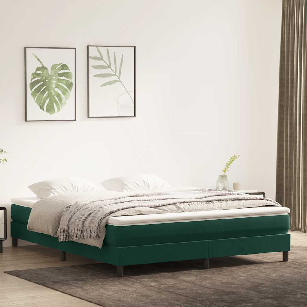sötétzöld bársony rugós ágy matrac nélkül 180x210 cm