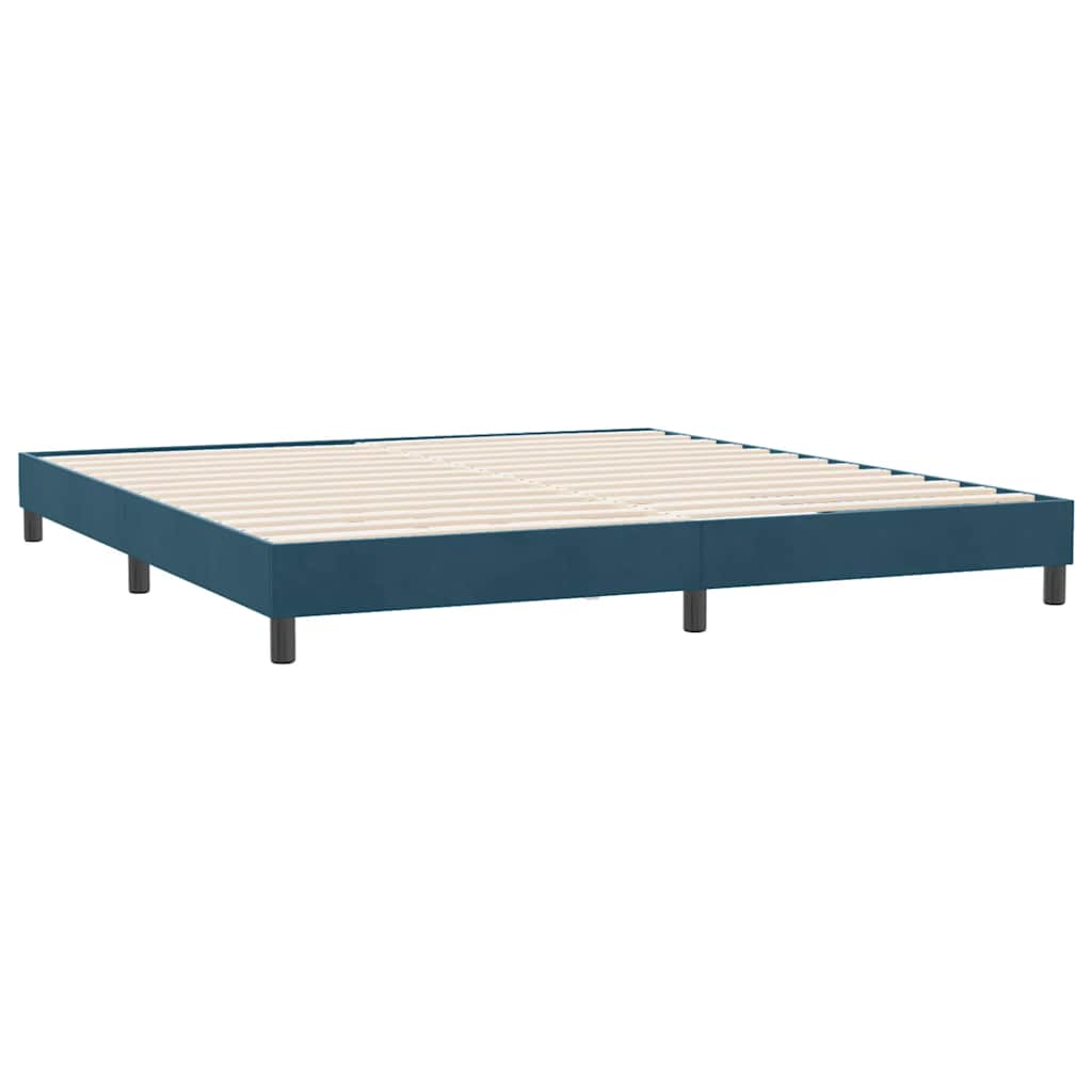 sötétkék bársony rugós ágy matrac nélkül 180x210 cm