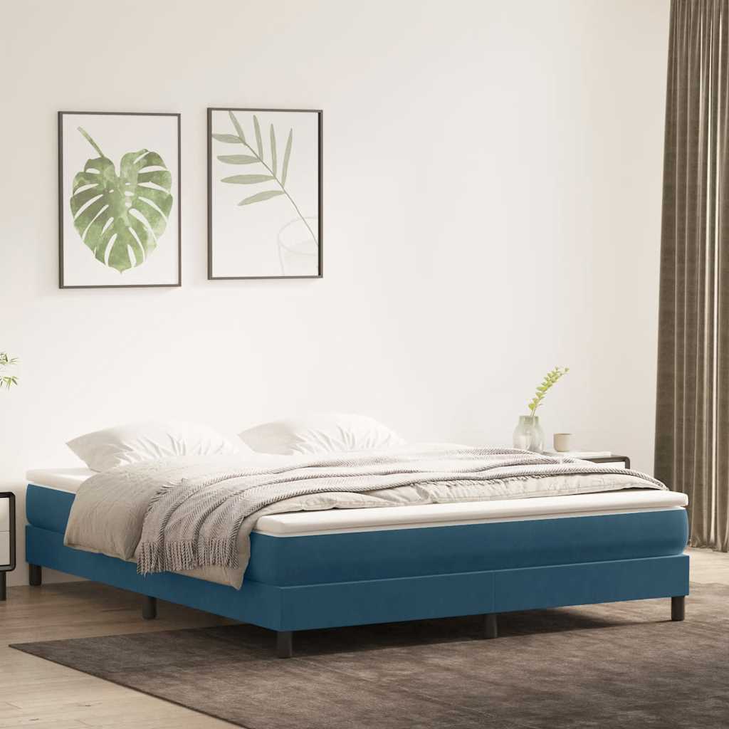 sötétkék bársony rugós ágy matrac nélkül 180x210 cm