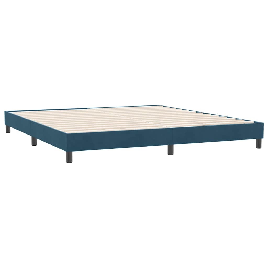 sötétkék bársony rugós ágy matrac nélkül 180x210 cm