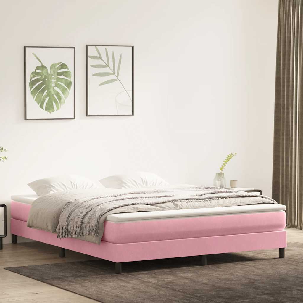 rózsaszín bársony rugós ágy matrac nélkül 180x210 cm