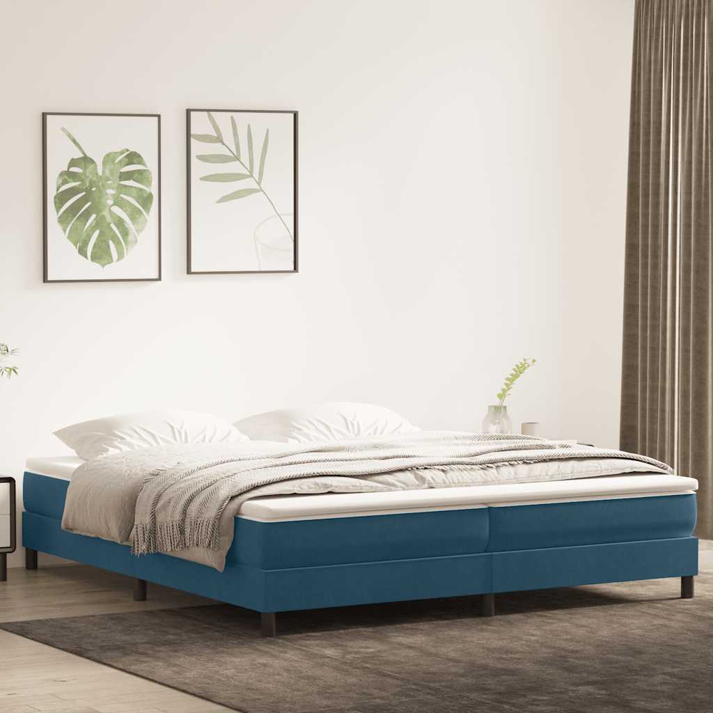 sötétkék bársony rugós ágy matrac nélkül 200x210 cm
