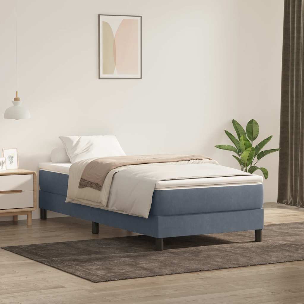sötétszürke bársony rugós ágy matrac nélkül 80x220 cm