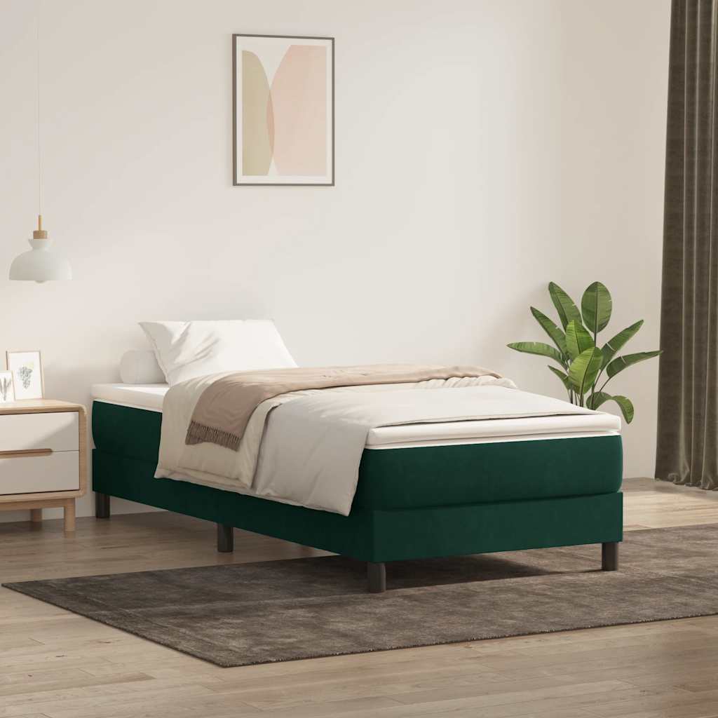 sötétzöld bársony rugós ágy matrac nélkül 80x220 cm