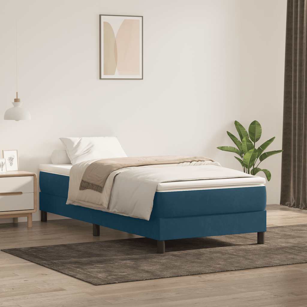 sötétkék bársony rugós ágy matrac nélkül 80x220 cm