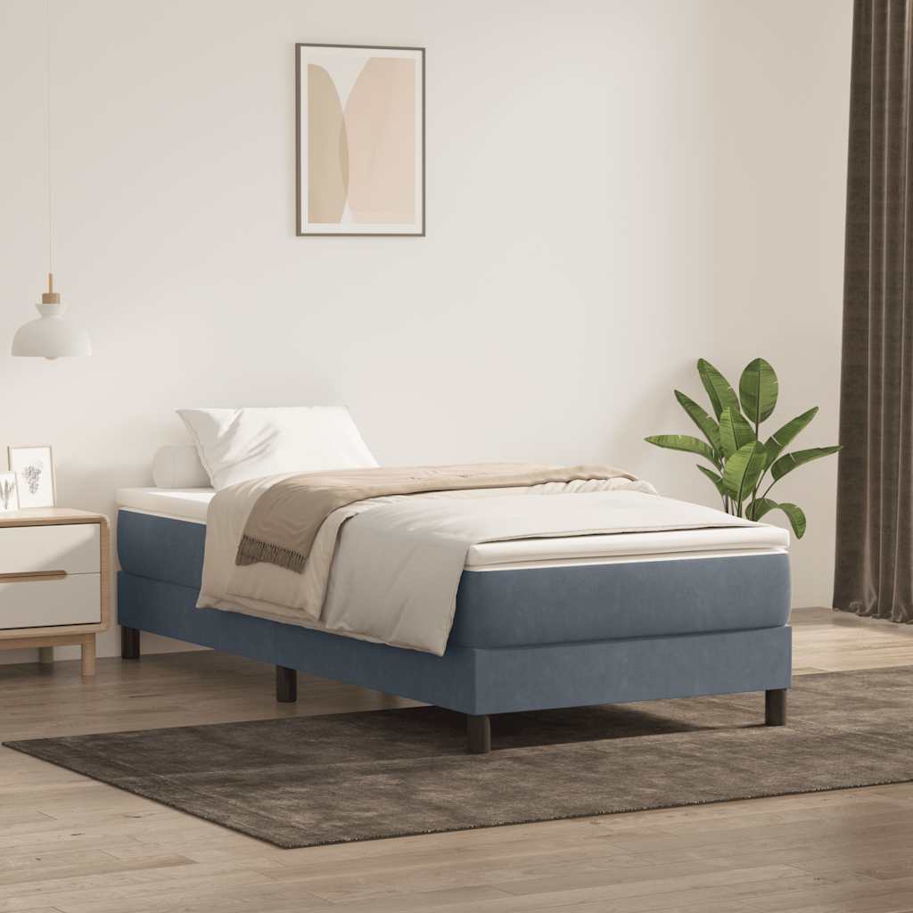 sötétszürke bársony rugós ágy matrac nélkül 90x220 cm