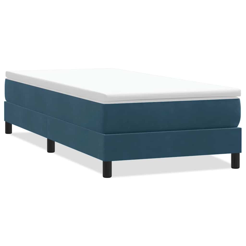 sötétkék bársony rugós ágy matrac nélkül 90x220 cm