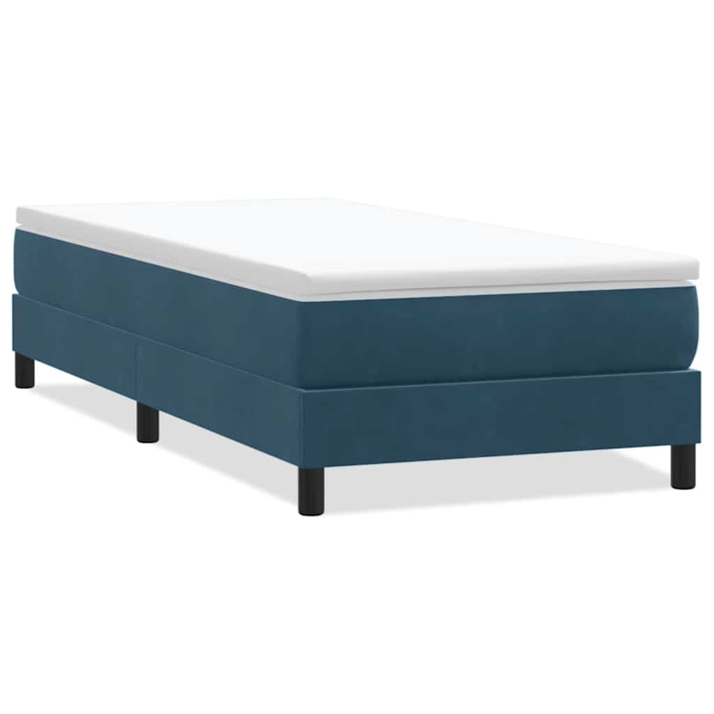 sötétkék bársony rugós ágy matrac nélkül 100x220 cm