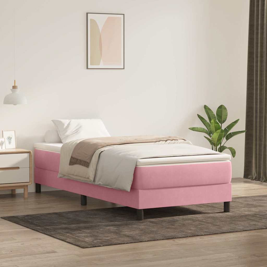 Box Spring ágy matrac nélkül rózsaszín 100x220 cm bársony