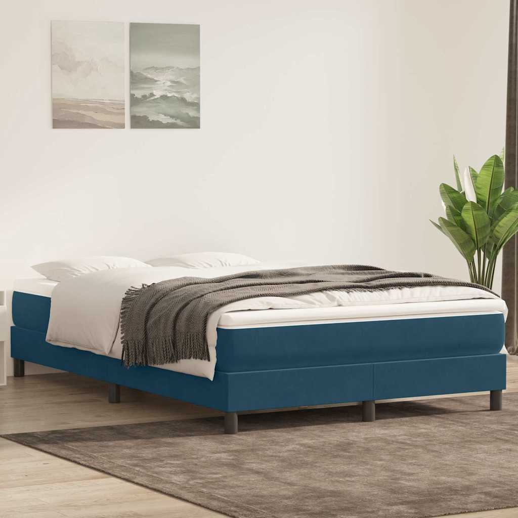 sötétkék bársony rugós ágy matrac nélkül 140x220 cm