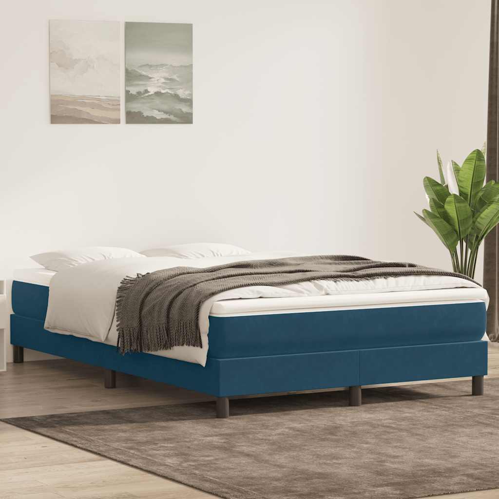 sötétkék bársony rugós ágy matrac nélkül 160x220 cm