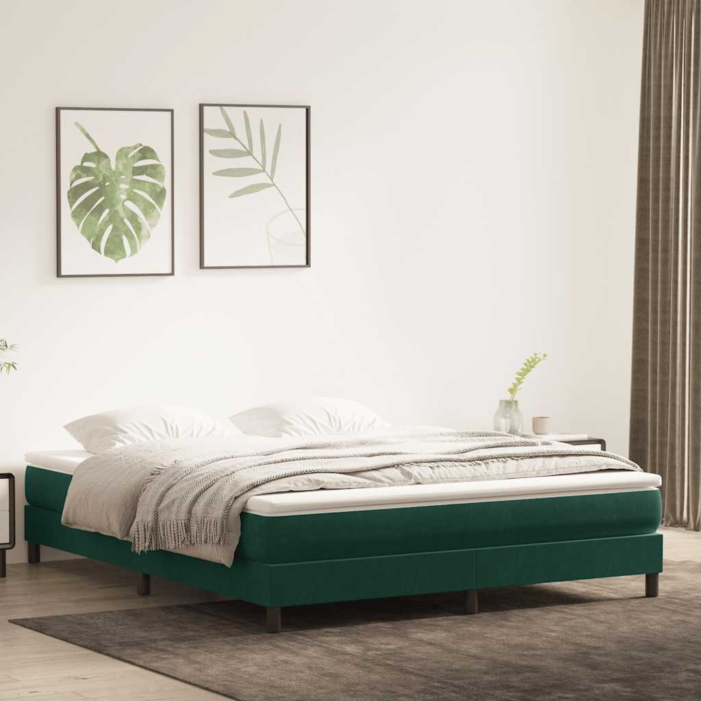 sötétzöld bársony rugós ágy matrac nélkül 180x220 cm