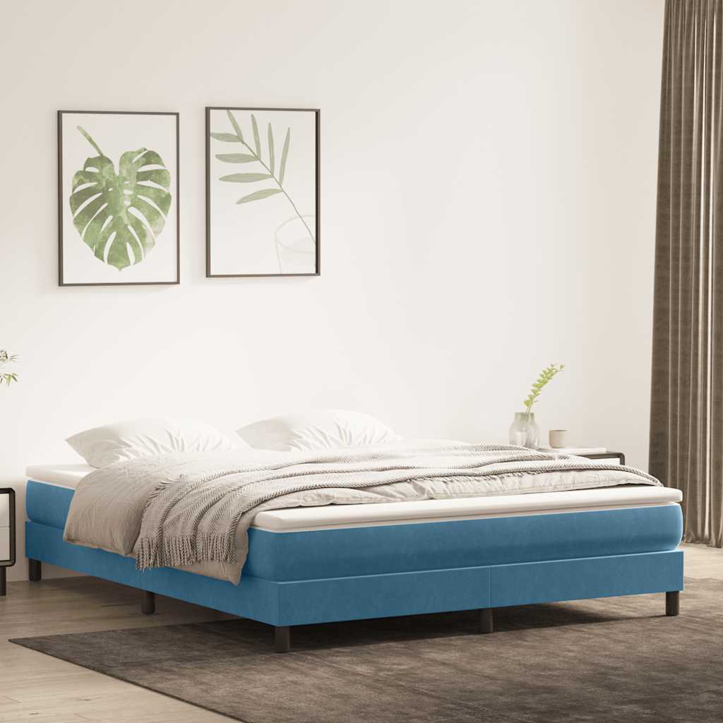 sötétkék bársony rugós ágy matrac nélkül 180x220 cm