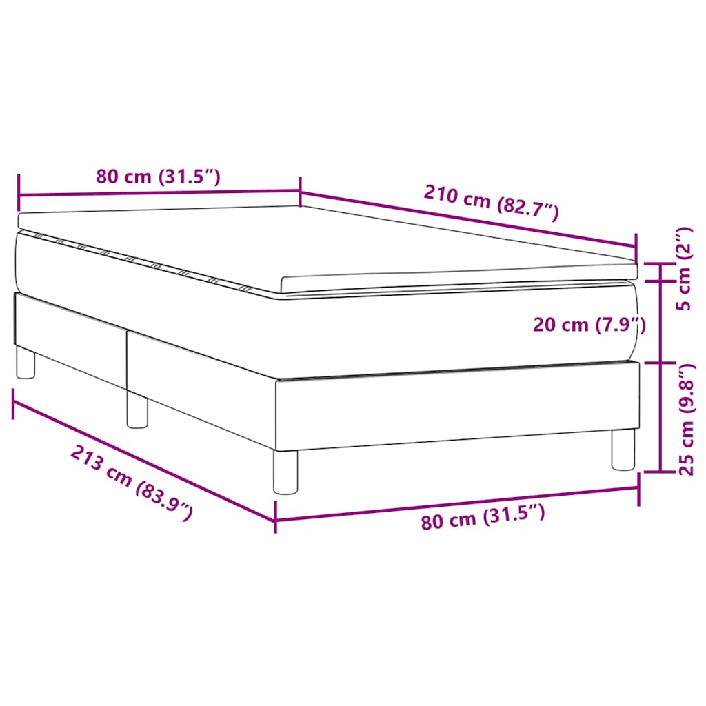 világosszürke bársony rugós ágy matraccal 80x210 cm
