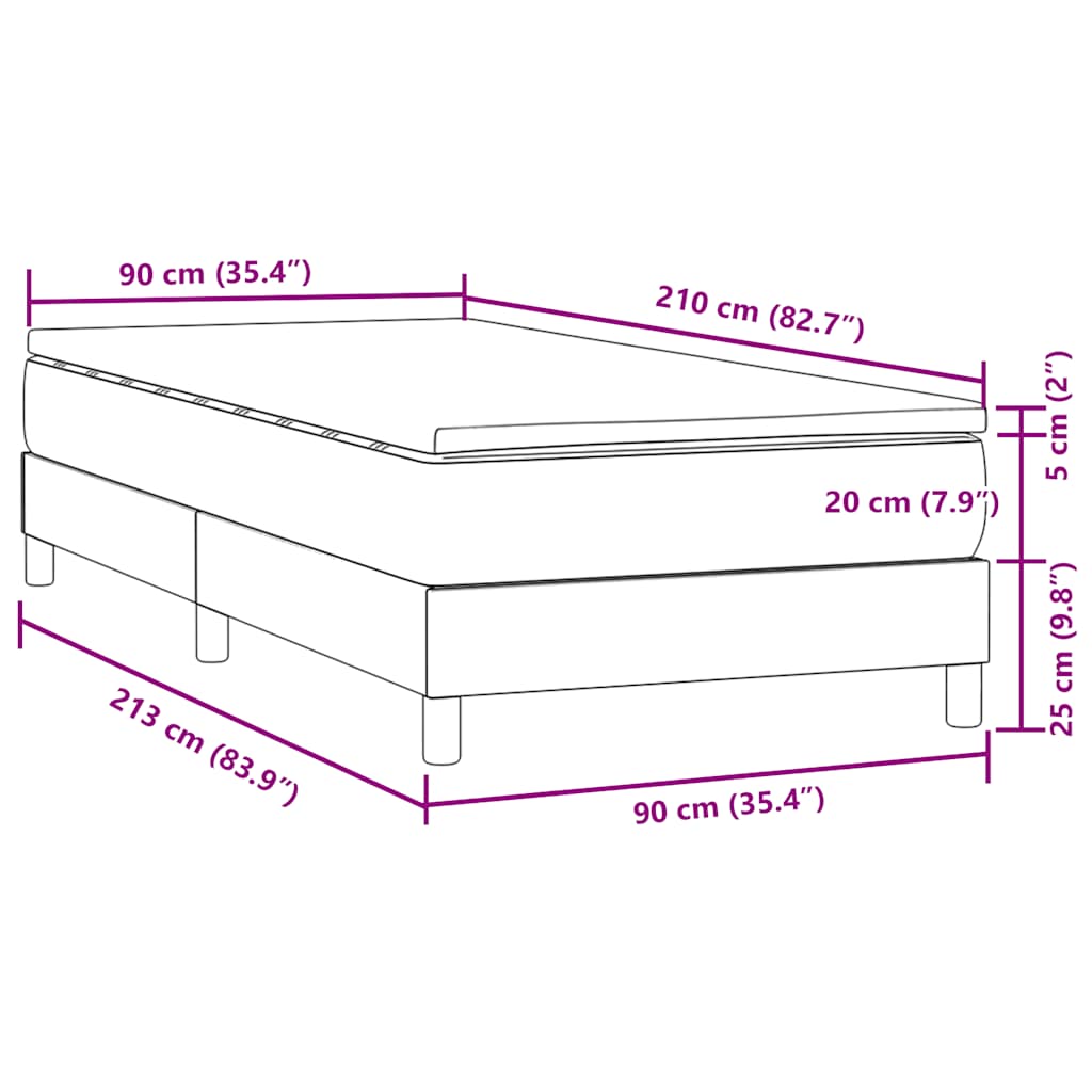 fekete bársony rugós ágy matraccal 90x210 cm