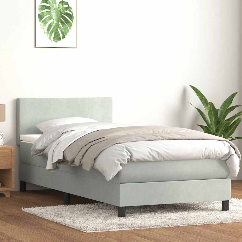 világosszürke bársony rugós ágy matraccal 80x210 cm