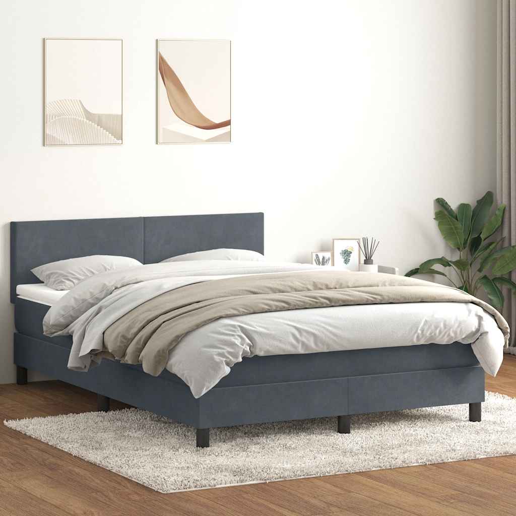sötétszürke bársony rugós ágy matraccal 160x210 cm