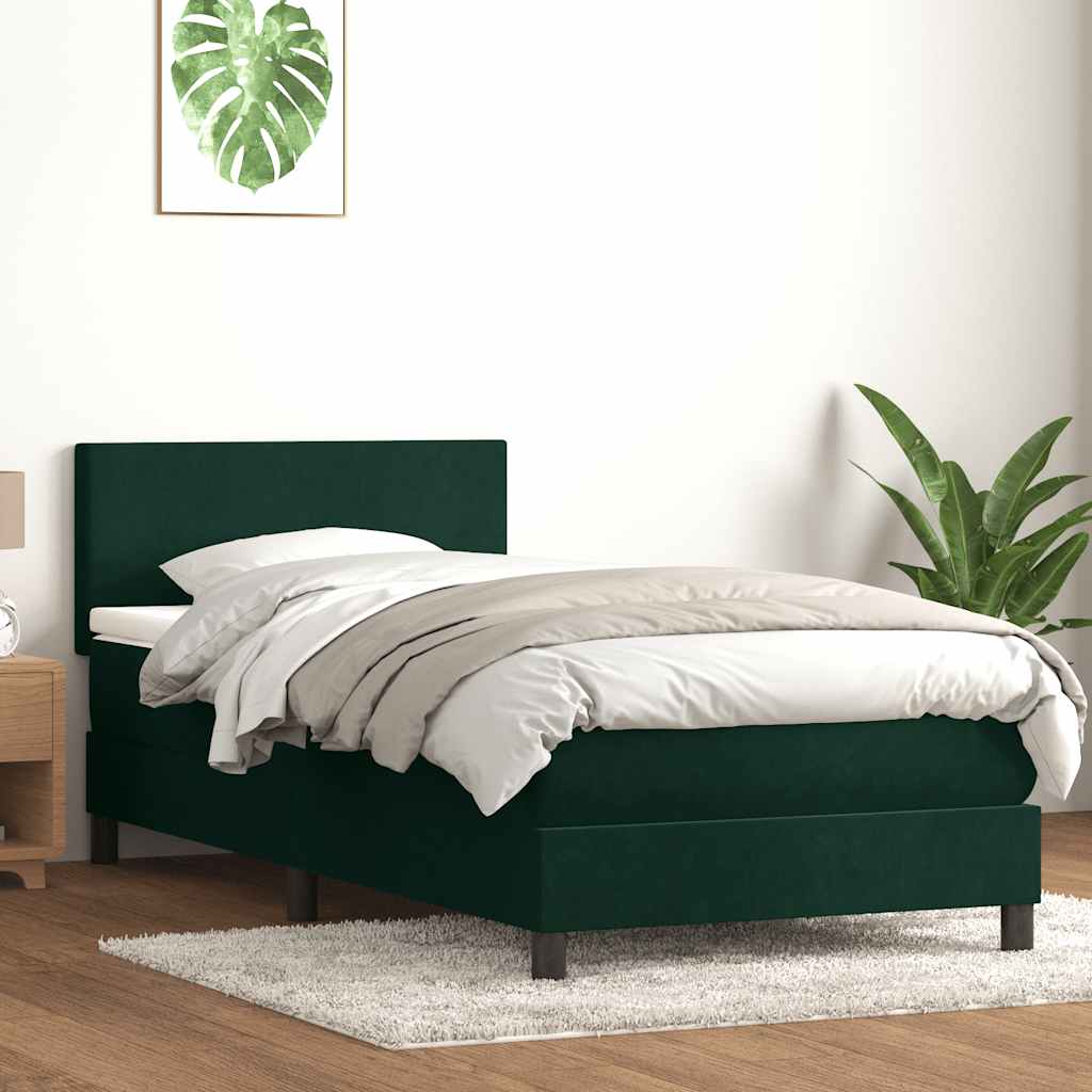 sötétzöld bársony rugós ágy matraccal 80x220 cm