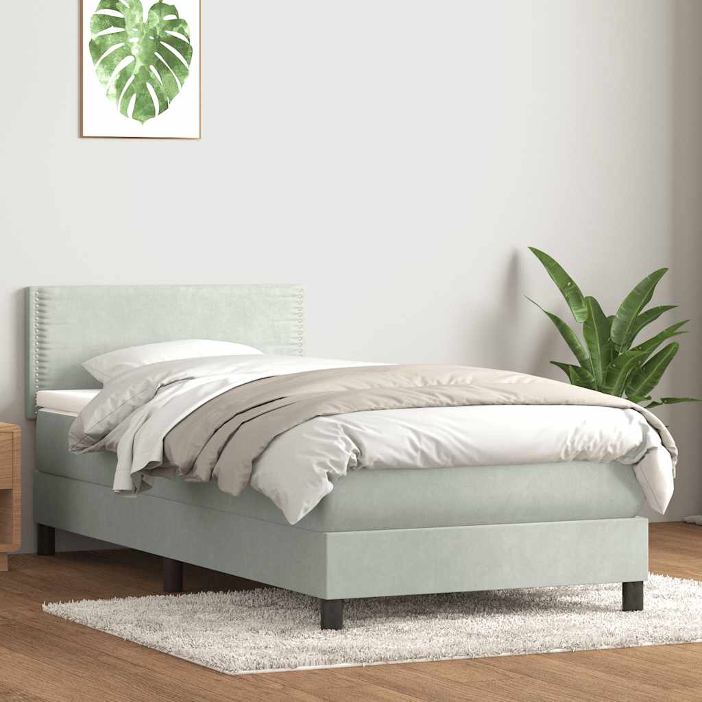 világosszürke bársony rugós ágy matraccal 80x210 cm