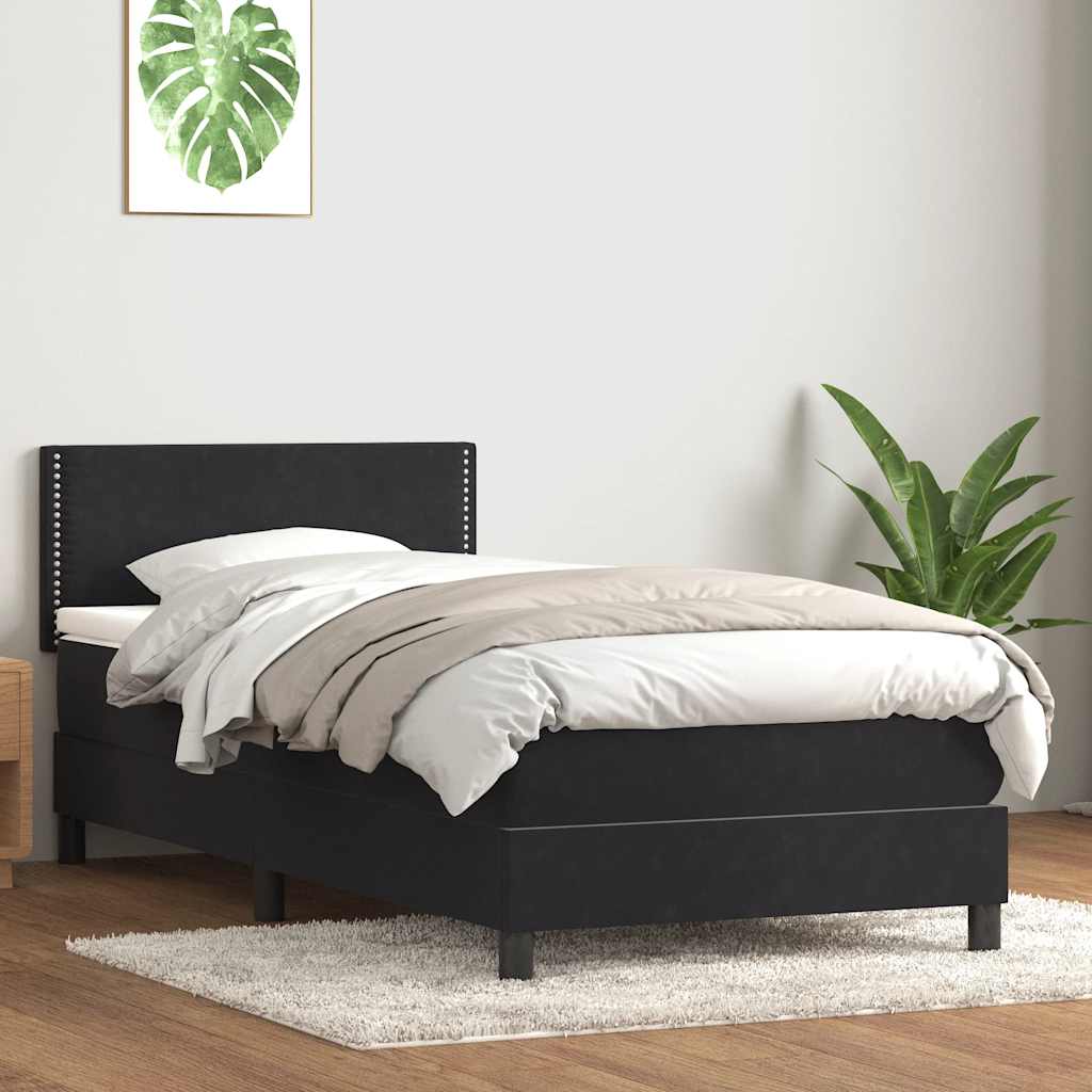 fekete bársony rugós ágy matraccal 90x210 cm