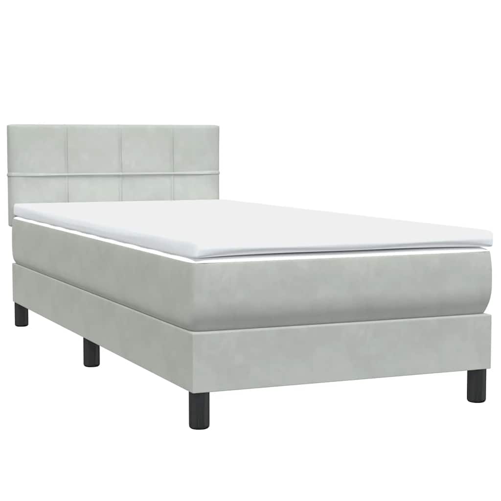 világosszürke bársony rugós ágy matraccal 80x210 cm