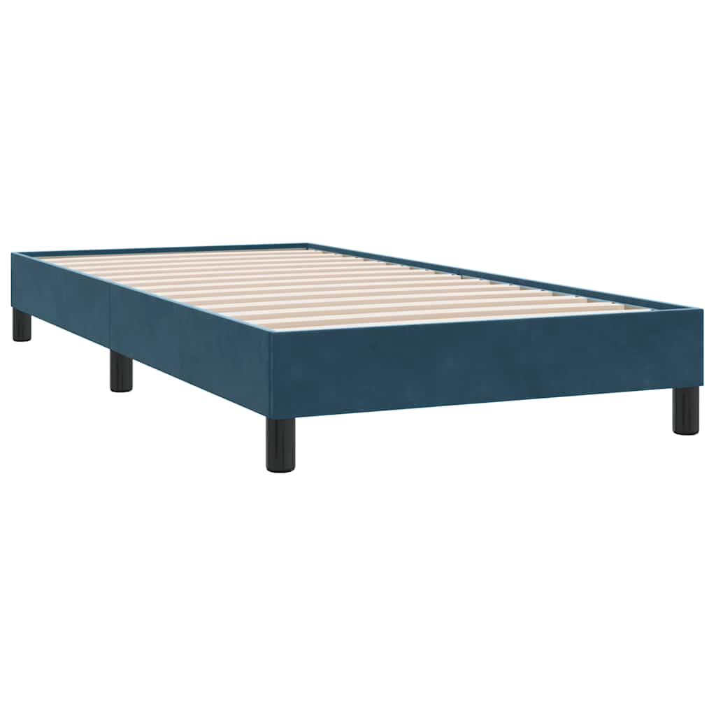 sötétkék bársony rugós ágy matraccal 80x210 cm