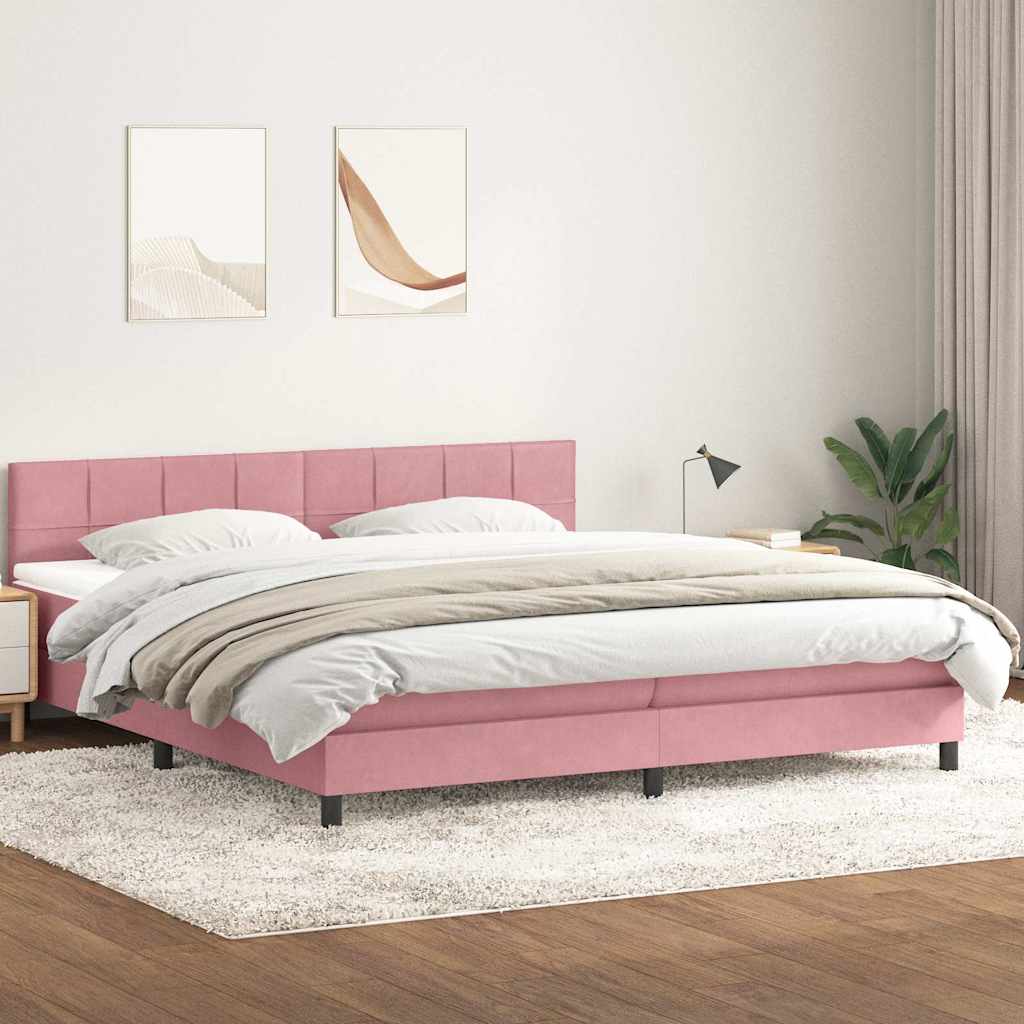 rózsaszín bársony rugós ágy matraccal 180x210 cm