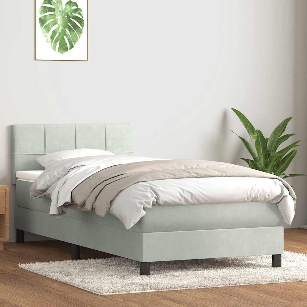 világosszürke bársony rugós ágy matraccal 80x220 cm
