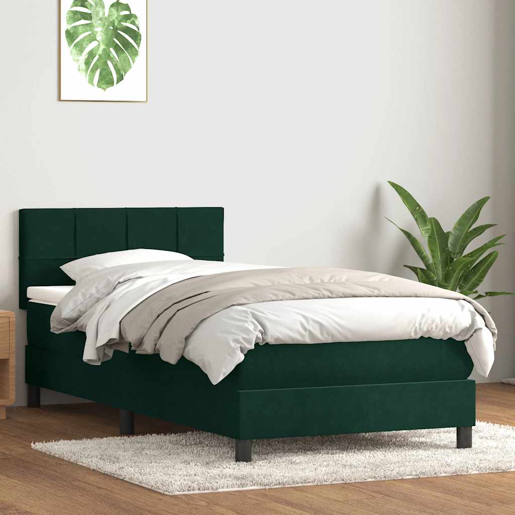 sötétzöld bársony rugós ágy matraccal 80x220 cm