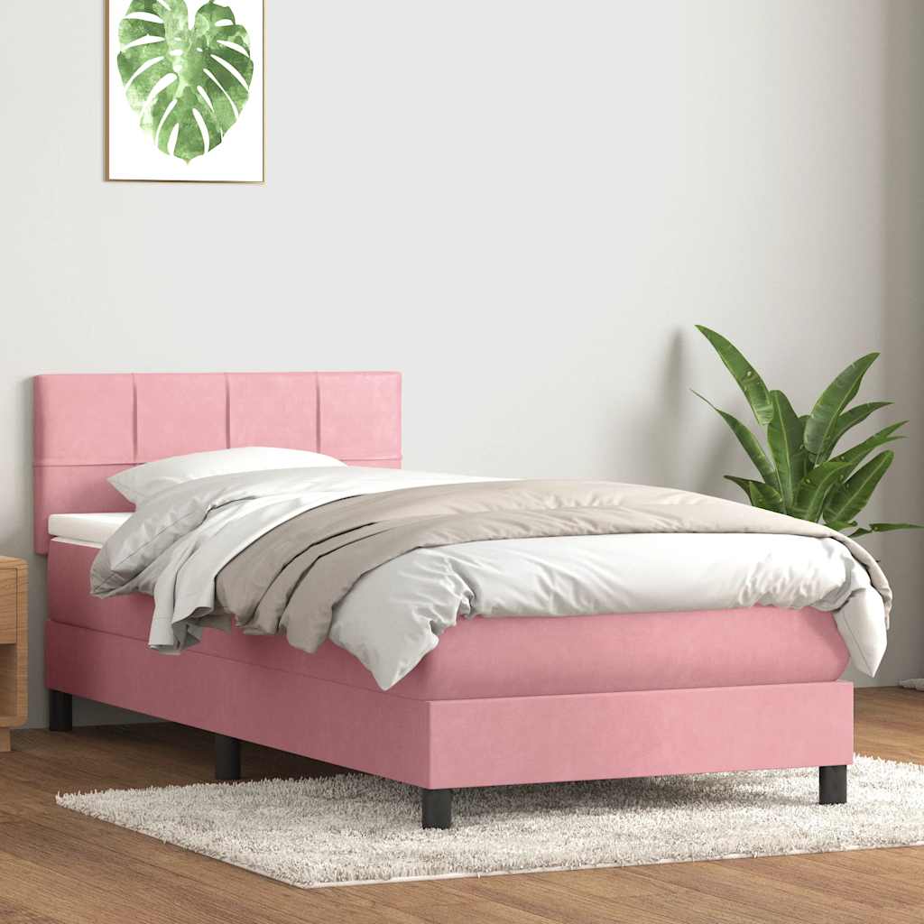 rózsaszín bársony rugós ágy matraccal 80x220 cm