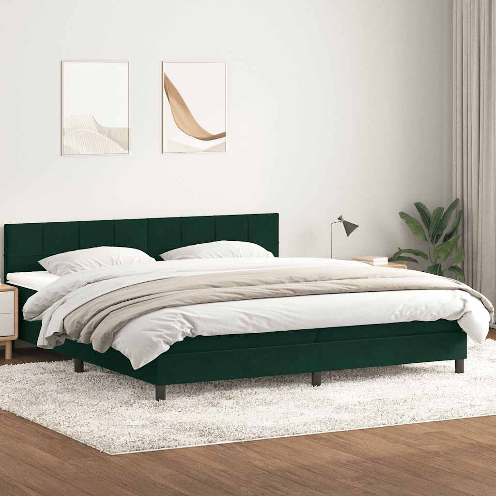 sötétzöld bársony rugós ágy matraccal 180x220 cm