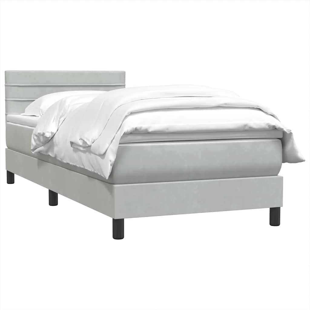 világosszürke bársony rugós ágy matraccal 80x210 cm