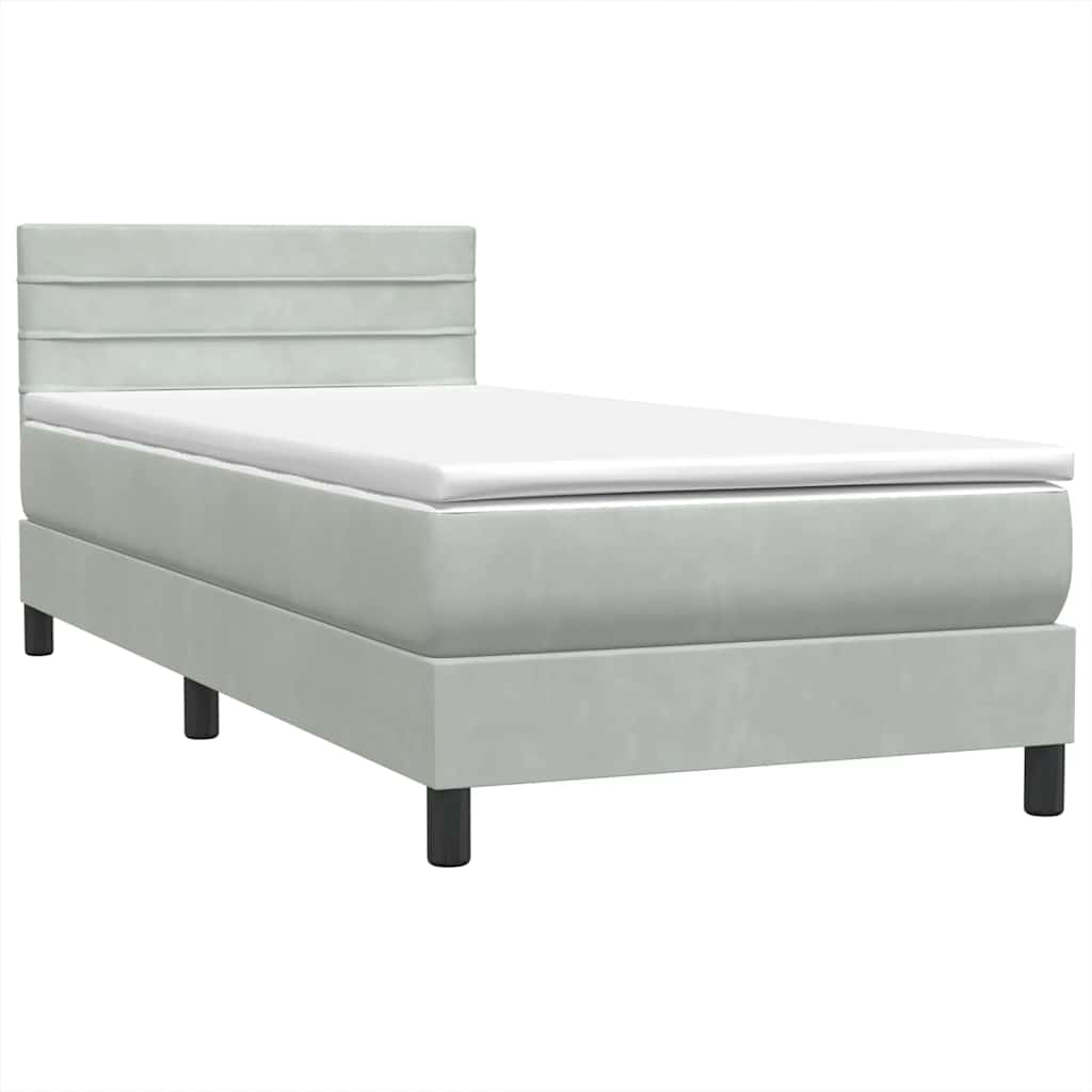 világosszürke bársony rugós ágy matraccal 80x210 cm