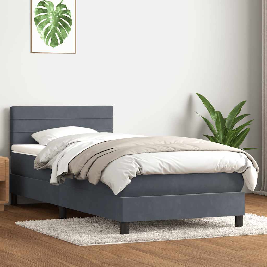sötétszürke bársony rugós ágy matraccal 80x210 cm