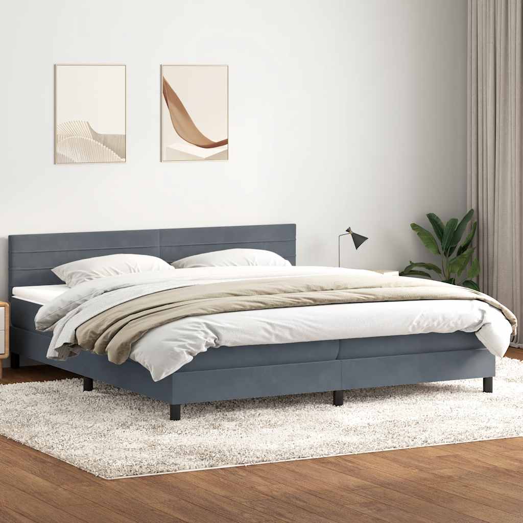sötétszürke bársony rugós ágy matraccal 180x210 cm