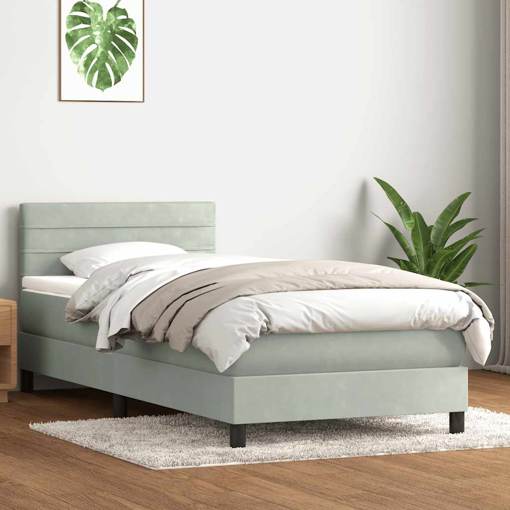 világosszürke bársony rugós ágy matraccal 80x220 cm