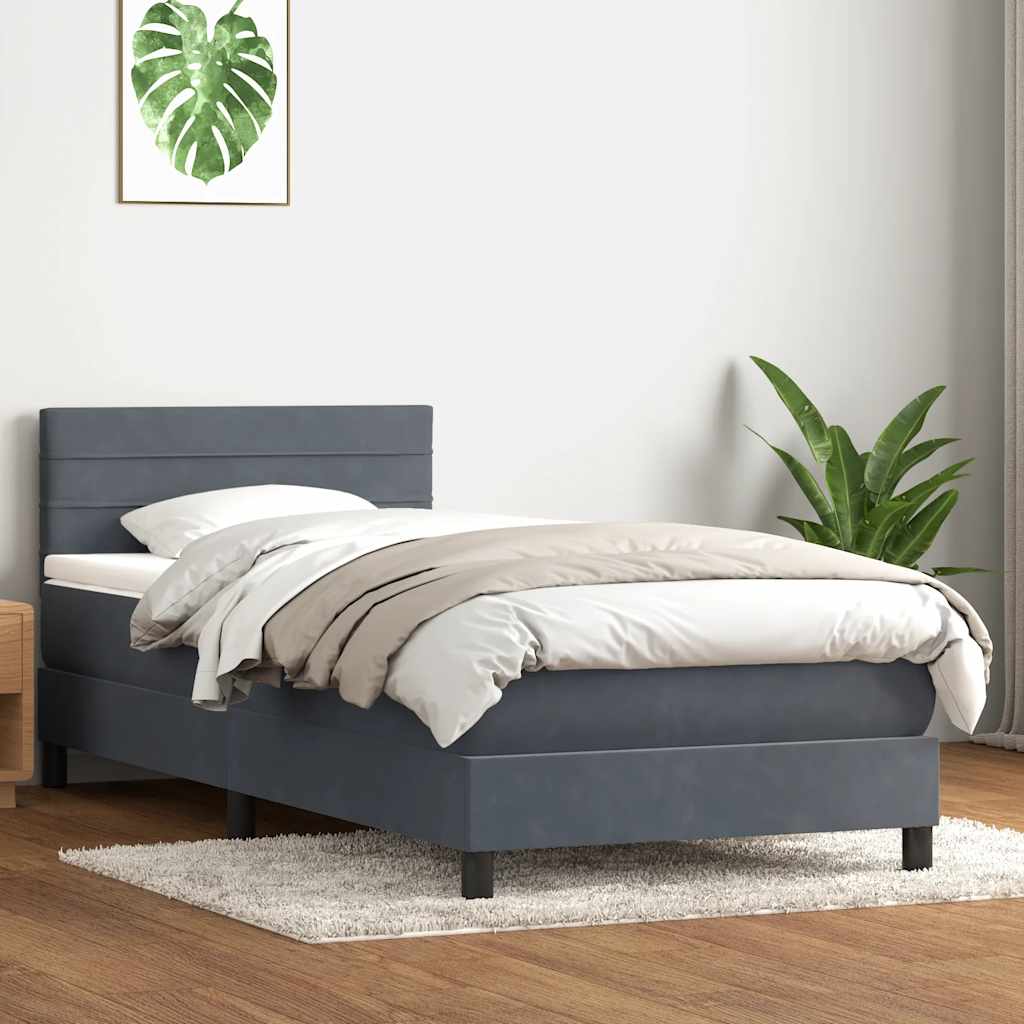 sötétszürke bársony rugós ágy matraccal 80x220 cm