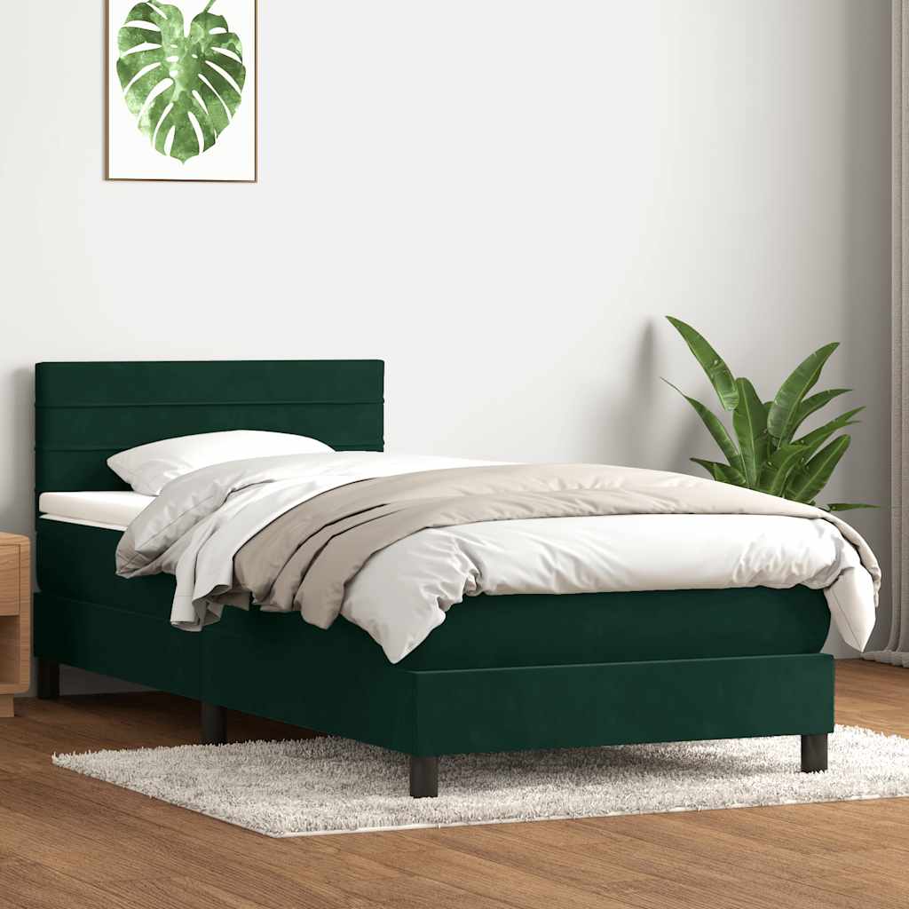 sötétzöld bársony rugós ágy matraccal 80x220 cm