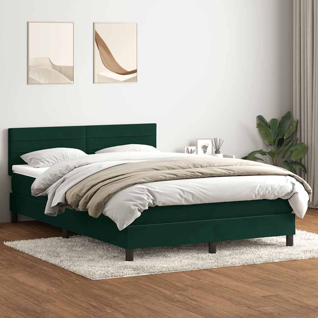 sötétzöld bársony rugós ágy matraccal 160x220 cm