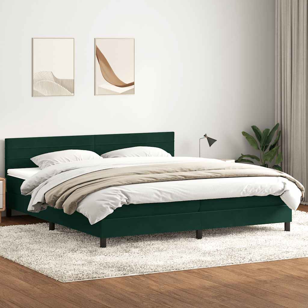 sötétzöld bársony rugós ágy matraccal 180x220 cm